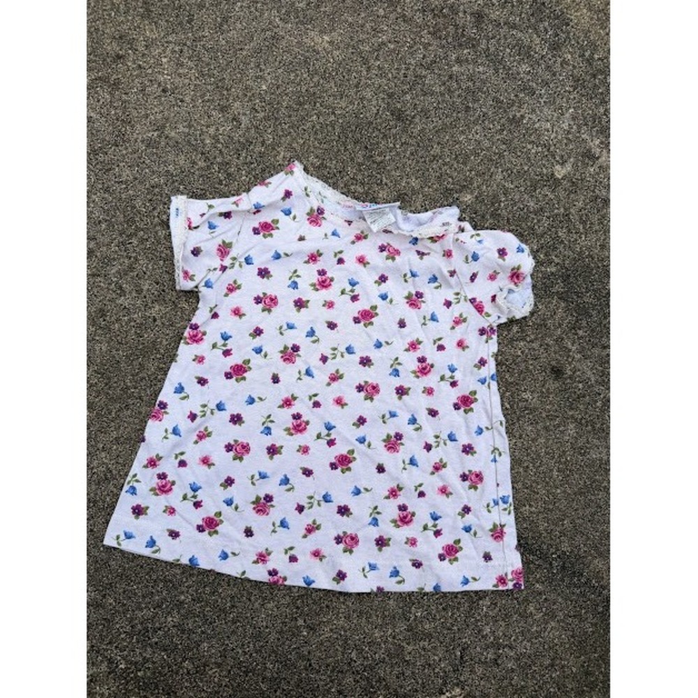 Cottagecore Coquette Small Steps Floral T-Shirt 24M White Lace Trim Rose Print